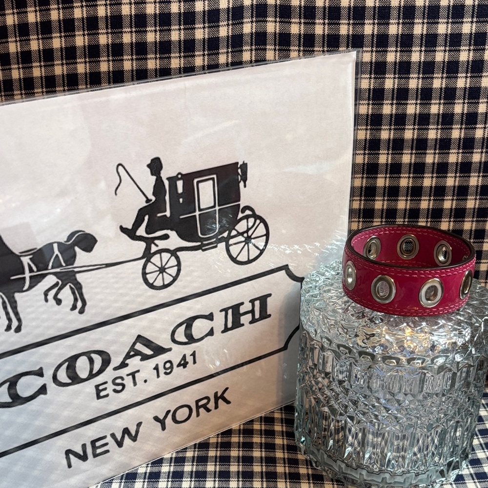 Coach Leather Grommet Cuff Bracelet In fuchsia